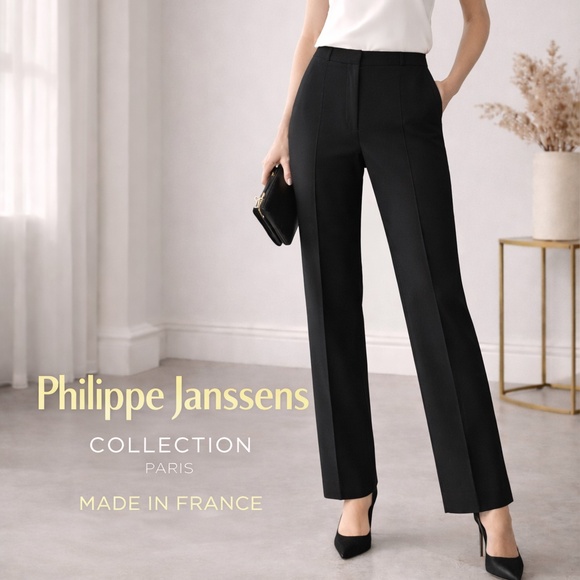 Philippe Janssens Pants - Philippe Janssens Paris 100% Wool Tailored Black Trousers Lined Work Pants